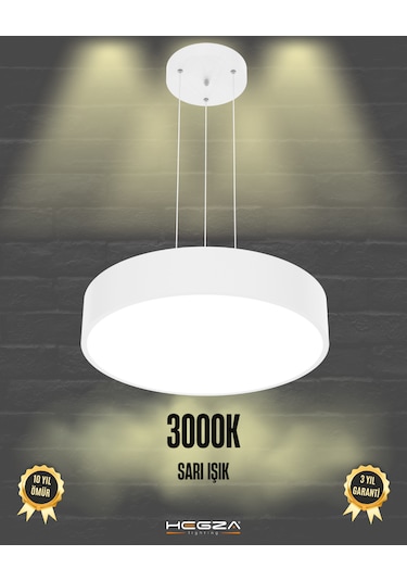 Drum 40cm Beyaz Kasa, Sarı Işık Modern Sarkıt Led Avize Beyaz