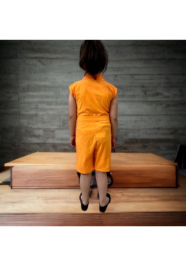 Esterella Düğmeli Cep Detaylı Turuncu Kısa Tulum Turuncu