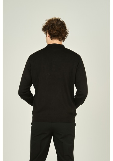 Ateş Triko Erkek Polo Yaka Düğmeli Yün Kazak 6091023 Siyah Siyah