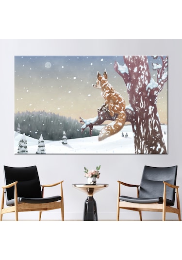 80x110cm 1 Parça Kanvas Tablo, Tilki Baskılı, Soyut Hayvanlar