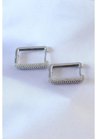 Dodes Dodes Gümüş Renk Kare Model Zirkon Taşlı Pirinç Kadın Küpe Tg27bkp7527 Çok Renkli