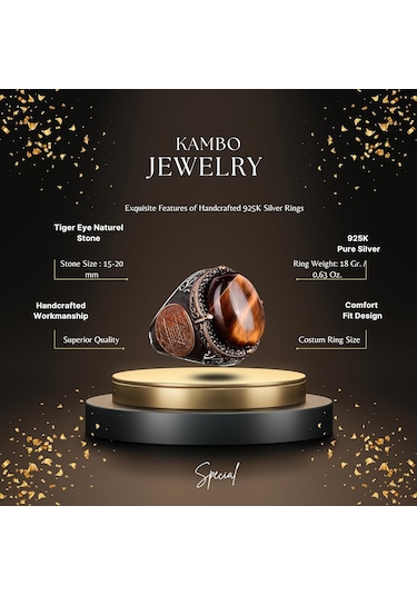 Doğal Taş Yüzük Davut Yıldızı Erkek Yüzüğü 925k Gümüş Erkek Yüzüğü Kaplan Gözü İle Cesur Tasarım Gümüş