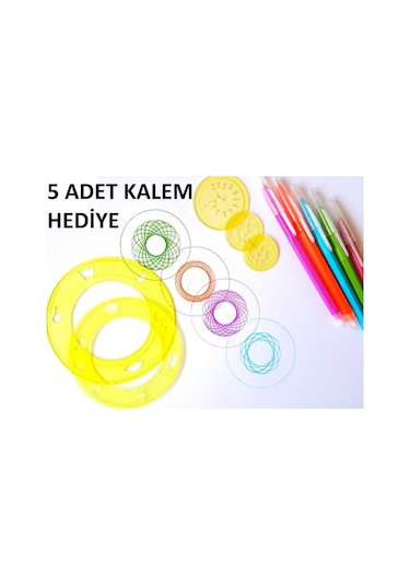 Sihirli Daire Şablon Cetvel Seti 5 Adet Kalem Çok Renkli