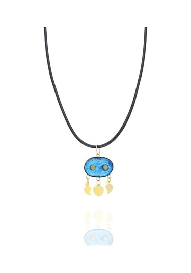 Gümüş Kolye Süryani Nazar Boncuğu Gümüş Kolyesi Uc-Altın Yaldız