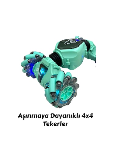 Şarjlı Uzaktan Kumandalı Ve El Sensörlü 4x4 Akrobat Araba 360 Derece Dönen Işıklı Oyuncak Araba Yeşil