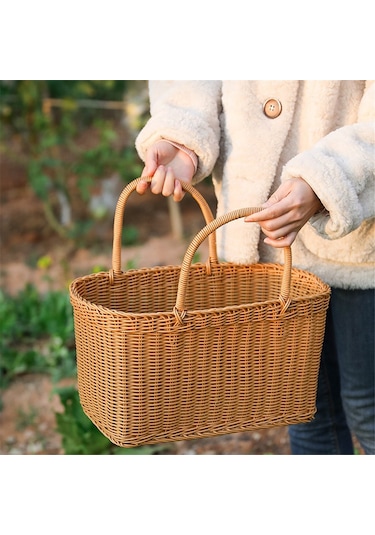 Xiaaokeji Rattan Alışveriş Sepeti Basit Alışveriş Sepeti Çevre Dostu,b Kahverengi