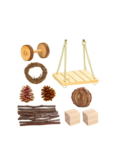 Samdoo Küçük Evcil Hayvanlar İçin Ahşap Chew Oyun Seti - Tırnak Tazeleme Ve Stres Azaltma - Tavşan, Hamster, Gine Pig İçin 9 Parça