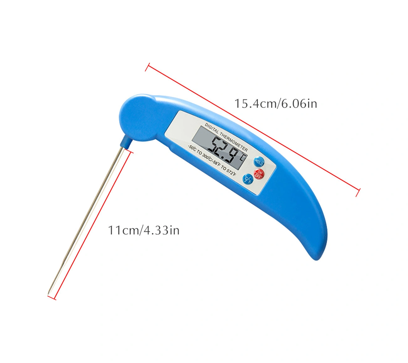 Youmex Katlanabilir Gıda Termometresi - Hızlı Ölçüm, Led Ekran, 304 Paslanmaz Çelik Sondaj, -50 C/+300 C Aralığı