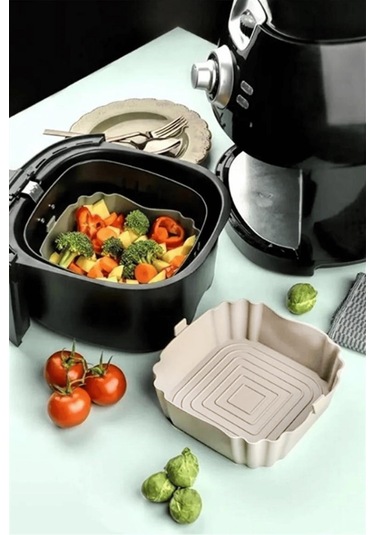 Bütün Airfryer'lere Uyumlu Krem Silikon Pişirme Kabı Krem