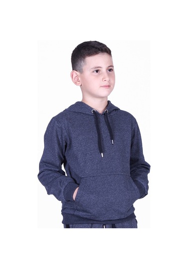 Fyk Kids Düz Kanguru Cepli Kapşonlu Sweatshirt Füme
