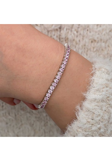 Artsmagazinmücevher Gümüş Pembe Zirkon Taşlı Su Yolu Kadın Bileklik