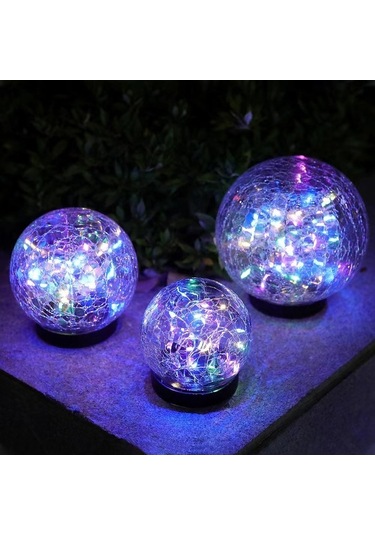 Moly Güneş Enerjili Çatlak Cam Toplu Bahçe Işığı - Ip65 Su Geçirmez, 8-10 Saat Süre, 30 Ledli Renkli, 2 Adet 12 Cm Paket Çok Renkli