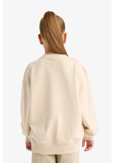 Defacto Kız Çocuk Oversize Geniş Kalıp Bisiklet Yaka Baskılı Sweatshirt E6755a825auer230 Ekru