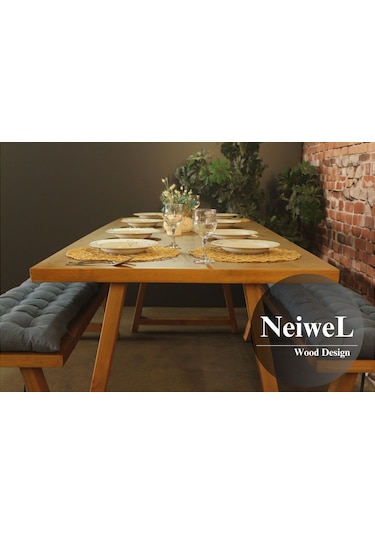 Neiwel Dore Doğal Ahşap Banklı Yemek Masası Takımı-100-180 Takım Açık Ceviz