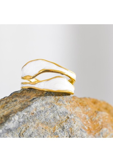 Eetit Moda Beyaz Emaye Yaratıcı Düzensiz 316 Paslanmaz Çelik Açık Halka Su Geçirmez Kadın Takı Şık Charm Bijoux Yeni Altın