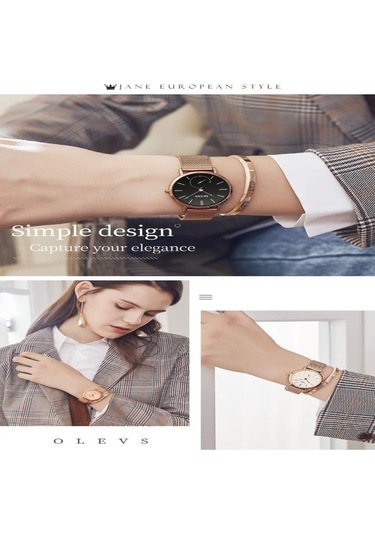 Novahub İnce Kadran Su Geçirmez Kadın Saati - Siyah Paslanmaz Çelik - Bayan İzle Saat Siyah