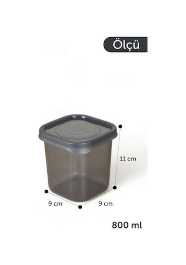Kapaklı Erzak Bakliyat Saklama Kabı Kare Saklama Kutusu Seti 6 Adet 800 Ml Antrasit