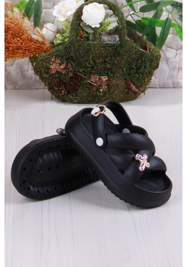 Fort Clx 6980 Plaj Deniz Havuz Terliği Hafif Rahat Esnek Kız Çocuk Terlik Siyah