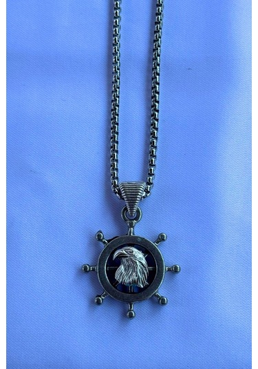 Kartal Dümen El İşçiliği Paslanmaz Çelik Zincir Erkek Kolye Gümüş