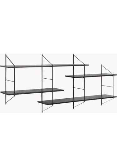 Belfast Metal Ahşap Duvar Rafı Siyah Ahşap