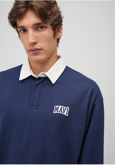 Mavi - Mavi Logo Baskılı Lacivert Polo Sweatshirt 0s10172-70497 Lacivert
