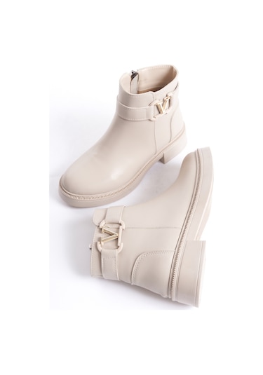 D802 Kadın Yanı Tokalı Ortopedik Soğuk Geçirmez Bot Bej