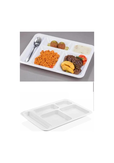 1 Adet 5 Bölmeli Kırılmaz Tabldot Tabak Self Servis Yemekhane Ok Renkli