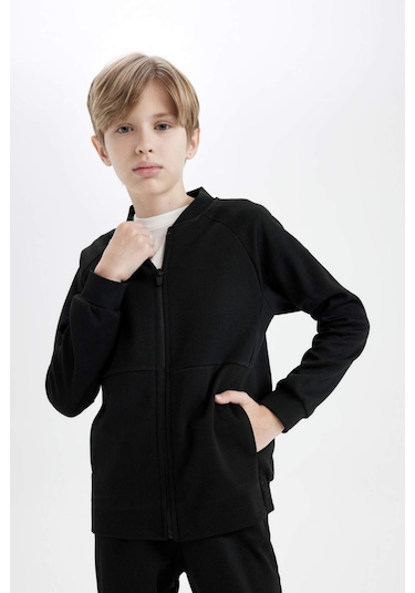 DeFacto Erkek Çocuk Kolej Yaka Fermuarlı Çift Cepli Mevsimlik Hafif Bomber Hırka D0993A824AUBK81