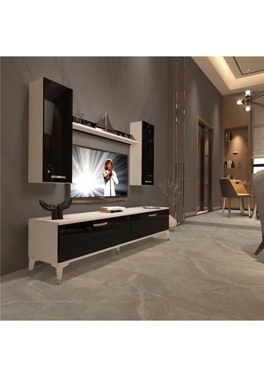 Decoraktiv Eko 7 Slm Std Silver Tv Ünitesi Tv Sehpası Beyaz - Siyah