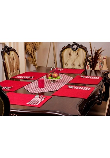 Kırmızı Amerikan Servis Supla Ve Runner Seti 12 Kişilik Set Kırmı Kırmızı