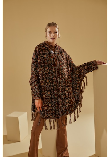 Uludağ Triko Çiçek Desenli Kilim Panço Çok Renkli
