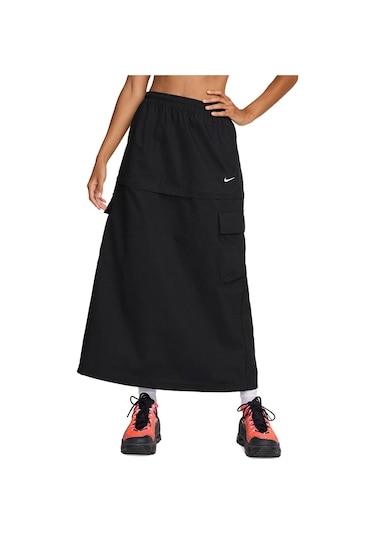 Nike Sportswear Woven Cargo 2n 1 Loose Fit Midi Skirt Kadın Bol Kesim Dokuma Kargo Uzun Ve Mini Etek Siyah