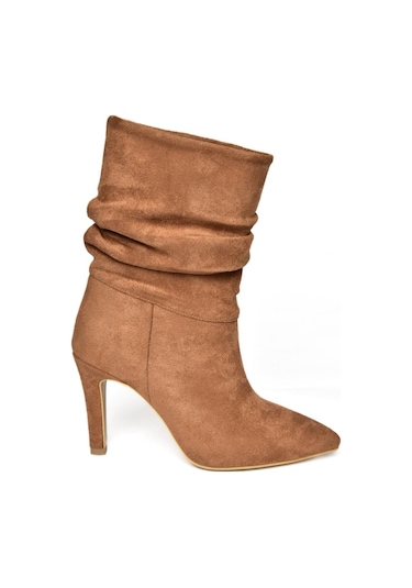 Fox Shoes R404020302 Taba Süet İnce Topuklu Büzgülü Kadın Bot Taba