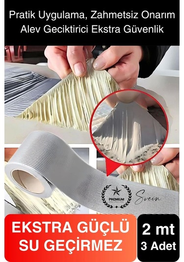 Ekstra Güçlü 2 Mt Dış Cephe Su Geçirmez Sakız Bant Sızıntı Çamur Bandı Sızdırmaz 3 Adet Diğer