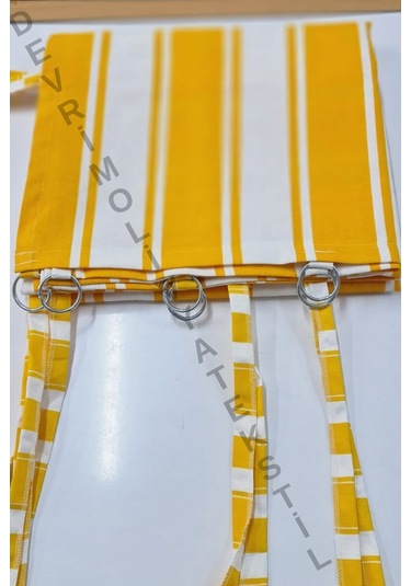 Devrim Olivya Tekstil Lüks Halkalı Çizgili Branda Balkon Perdesi Sarı-beyaz, Özel Dikim Sarı Beyaz