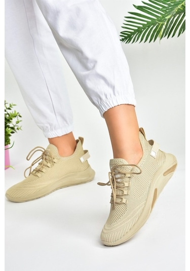 Fox Shoes Bej Triko Kumaş Kadın Spor Ayakkabı M702006204