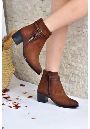 Fox Shoes Taba Kalın Topuklu Kadın Bot L674155209