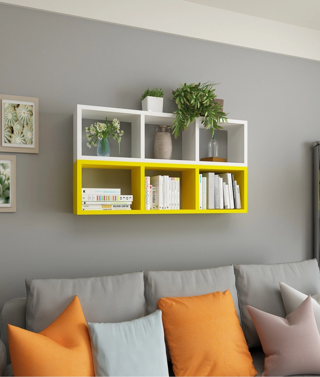 Kitaplık Duvar Rafı Mobilya Ikili Renkli Takım Sarı Beyaz Sarı-beyaz