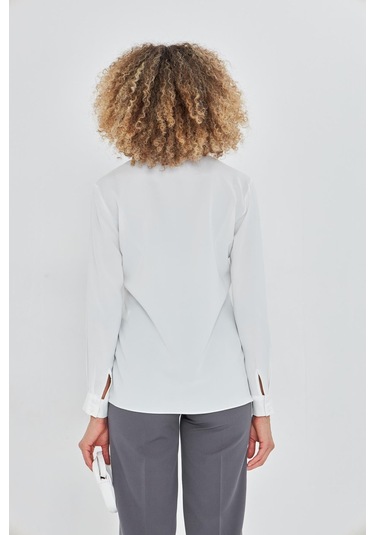 Asimetrik Pile Detay Gömlek Ekru Ekru