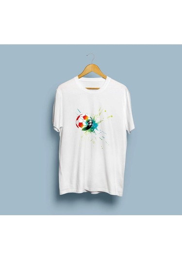 Oversize Futbol Topu Tasarım Unisex T-shirt Beyaz