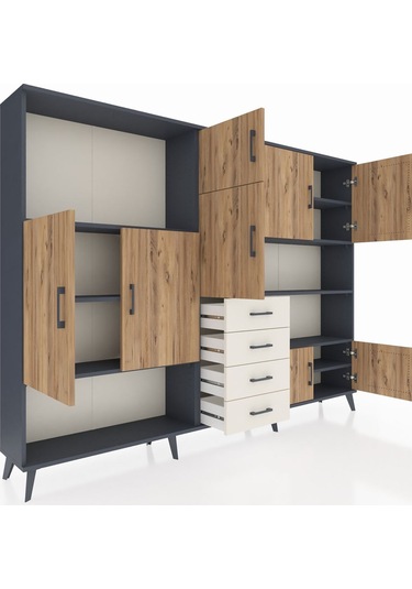Arges Dolap 9 Raflı 4 Çekmeceli 8 Kapaklı 220x30x163 Antrasit-çam Antrasit-çam/aytaşı