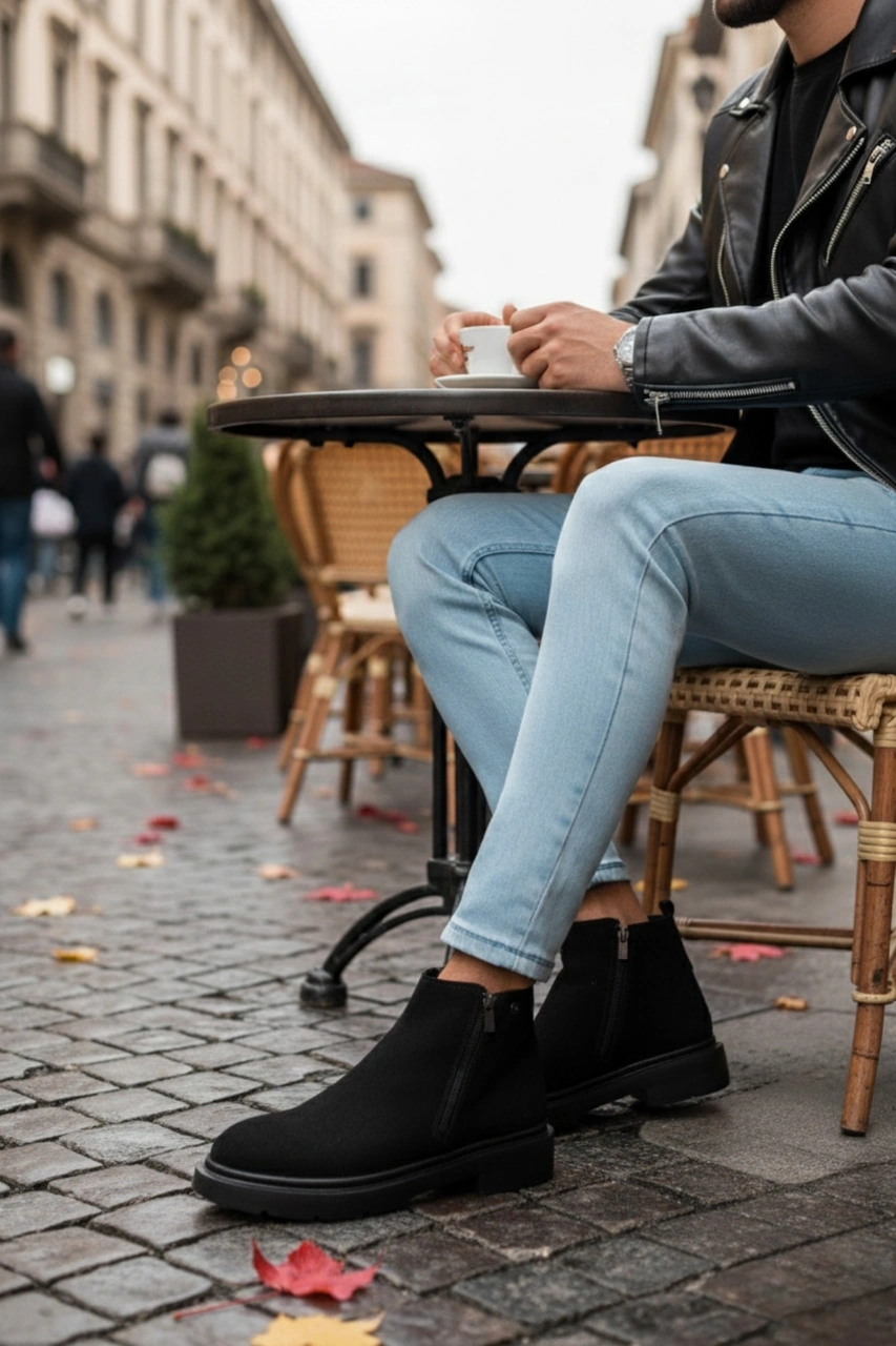 Muggo Astra Hakiki Deri Çift Fermuarlı Erkek Casual Kışlık Bot Siyah