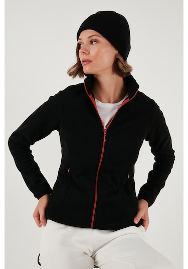 Lela Slim Fit Anti-Pilling Tüylenme Yapmayan Fermuarlı  Polar Bayan Hırka 5907012 Siyah