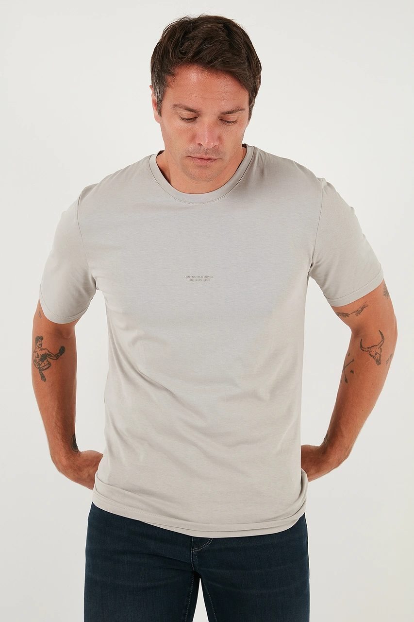 Buratti Yazı Detaylı Pamuklu Regular Fit Bisiklet Yaka Erkek T Shirt 59020203 Kül