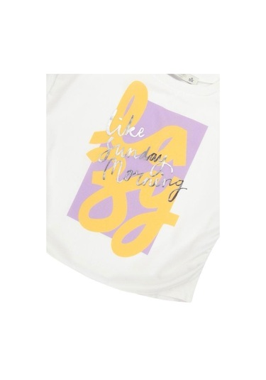 Kız Çocuk Pamuklu Yazılı Bluz-14119 Ekru