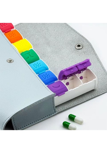 Gri Taşıma Çantalı 7 Li Renkli Weekly İlaç Kutusu Seti Gri