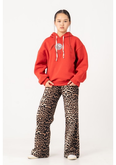 Kız Çocuk Good Luck Baskılı 3 İplik Kışlık Sweatshirt 4543 Kırmızı