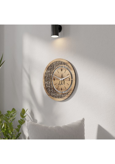 Dekoratif Allah Yazılı Ayna Pleksili Duvar Saati Gold