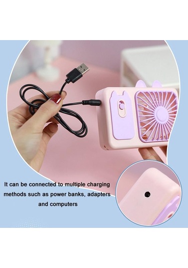 Sevimli Karikatür Yavru Kedi Kamera El Büyük Rüzgar Şarj Edilebilir Fan Standı Masaüstü Fanı Mor