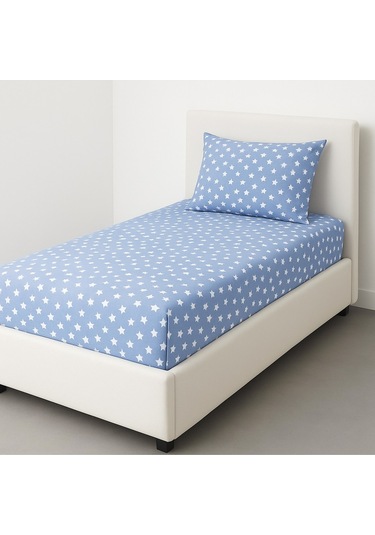 Desenli 120 X 200 Cm Ara Ölçü Mavi Yıldız Lastikli Çarşaf Ve Yastık Kılıfı Mavi